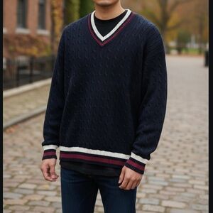 NWT William Lockie SUPER GEELONG LAMBSWOOL Varsity Stripe Sweater XXL